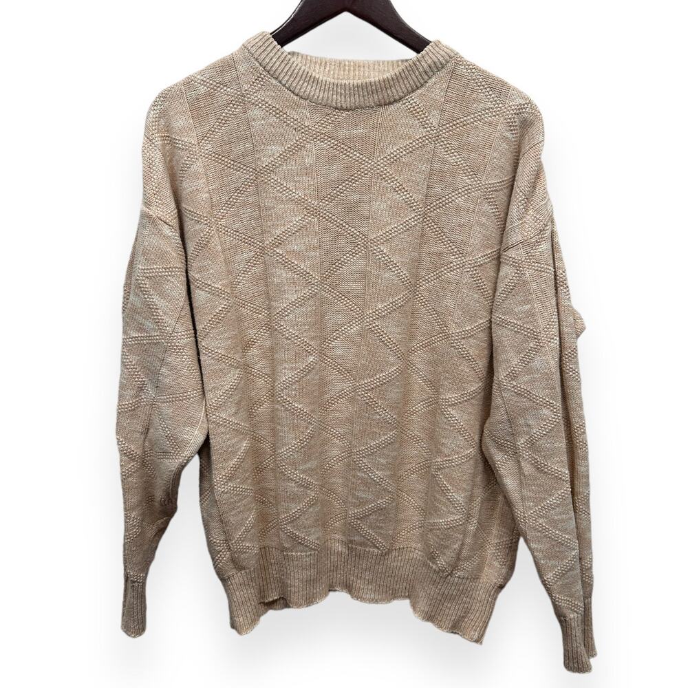 VTG 90s Cream Chunky Cable Knit Cotton Sweater 90s USA